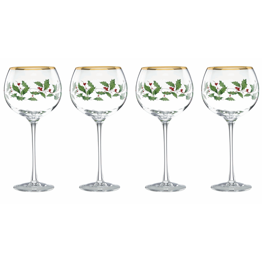 Lenox Mistletoe Green Balloon Wine Glass Set of 4