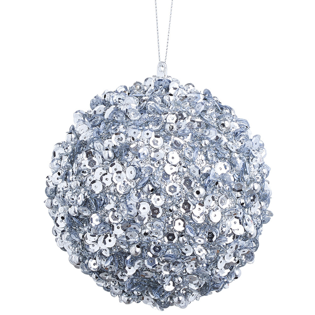 Silver Sequined Ornament 4in