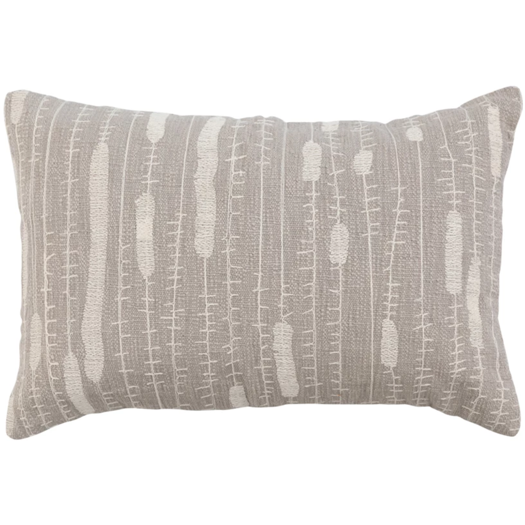 Cotton Lumbar Embroidered Pillow 16x24in