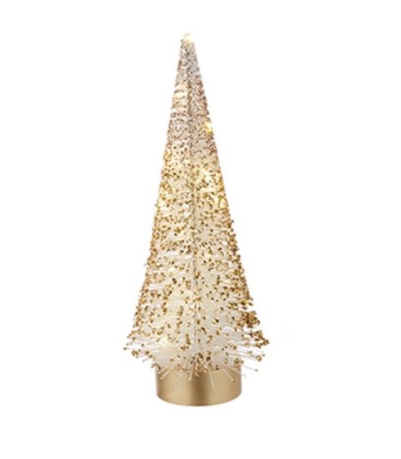 [168789-TT] Lighted White Bottle Brush Tree with Gold Glitter Medium