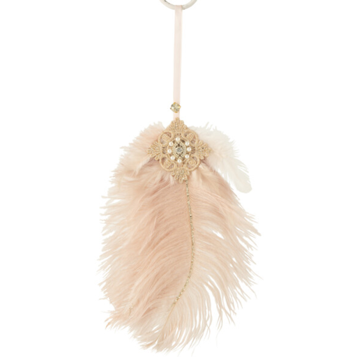 [171724-TT] Pink Rhinestone Feather Ornament 12in