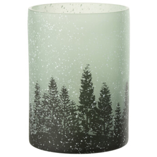 [171738-TT] Snowy Tree Glass Hurricane Lg