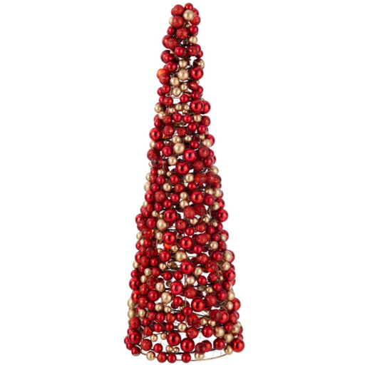 [171760-TT] Red/Gold Ball Cone Tree 28in
