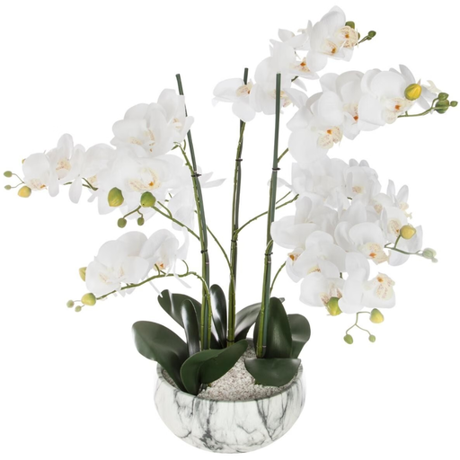 [173770-TT] White Orchid in Marble Pot 25in