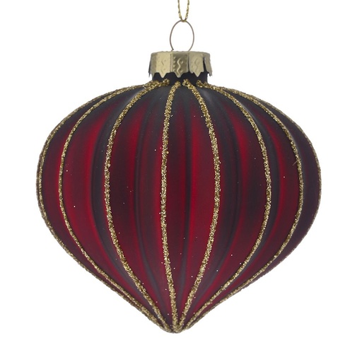 [174432-TT] Red Glass Tear Ornament with Gold lines 4in