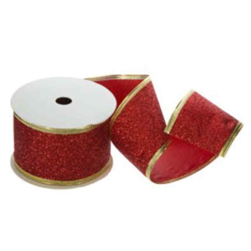 [174863-TT] Glitered Organza Ribbon Red