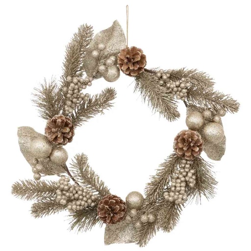 [174825-TT] Gold Pinecone Wreath 16in