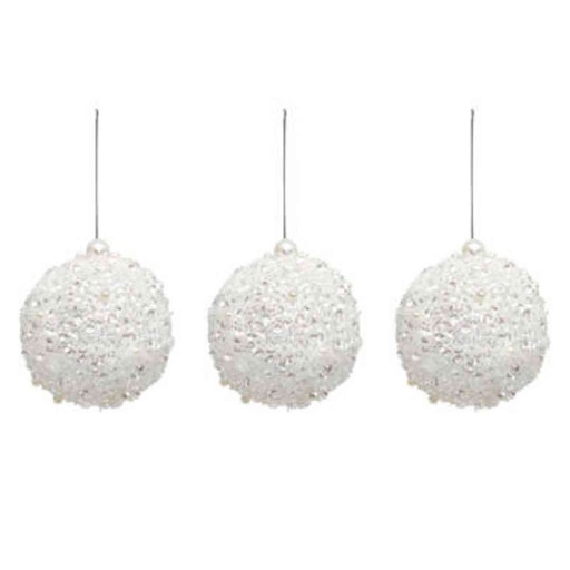 [174835-TT] Sequined Pearl Ornaments Set of 3