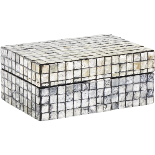 [176862-TT] Mother of Pearl Geometric Mosaic Box Grey 12in