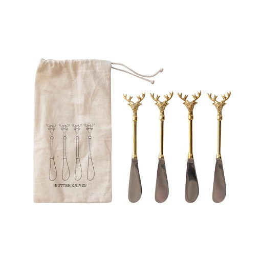 [177001-TT] Stainless Steel and Brass Canape Knives 4pc