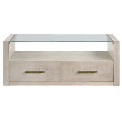 [178709-TT] Garland Castered Glass Top Coffee Table Washed Parchment