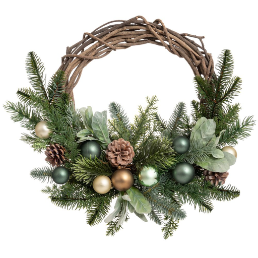 [179697-TT] Wreath with Pine Cones and Baubles 20in