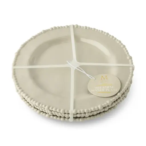 [179859-TT] Beaded Edge Melamine Dinner Plate Set Pale Oak 4pc