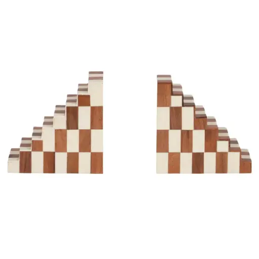 [180133-TT] Steps Resin Bookends Set Ivory Natural 6in