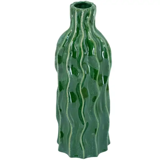 [180882-TT] Ridged Ceramic Bottle Vase Green 14in