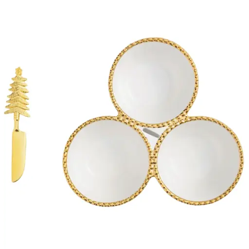 [180964-TT] Gold Edge Beaded Triple Dip Set 5x9in 2pc