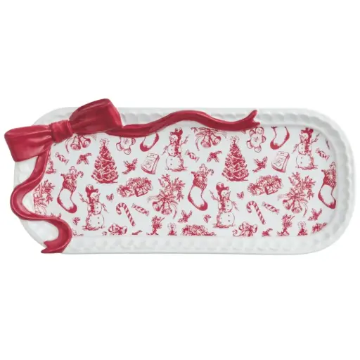 [180996-TT] Toile Everything Plate Red Bow 4x9in