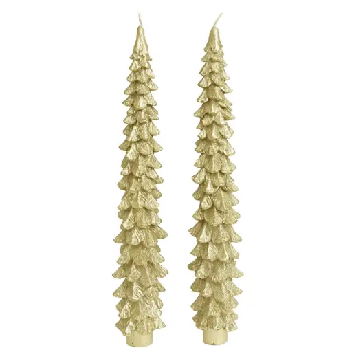 [181404-TT] Pine Tree Taper Candles Gold 2pc