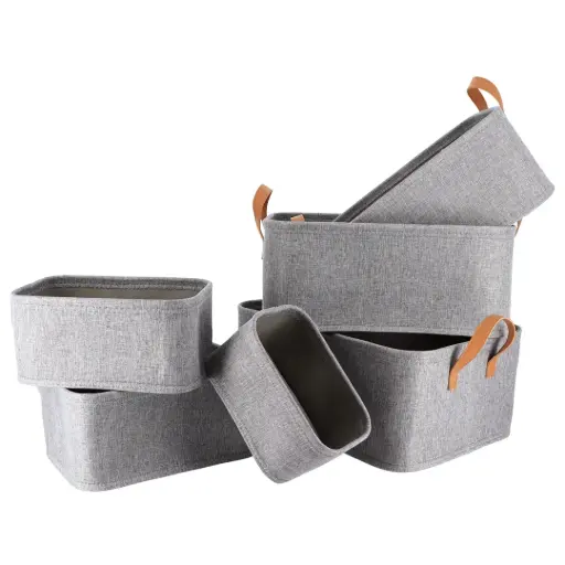 [182365-TT] Fabric Storage Baskets Set Grey 6pc