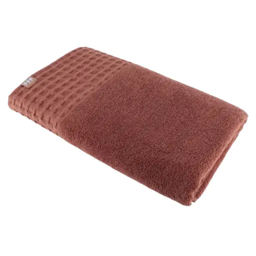 [182422-TT] Waffle Border Bath Towel Terracotta 35x59in