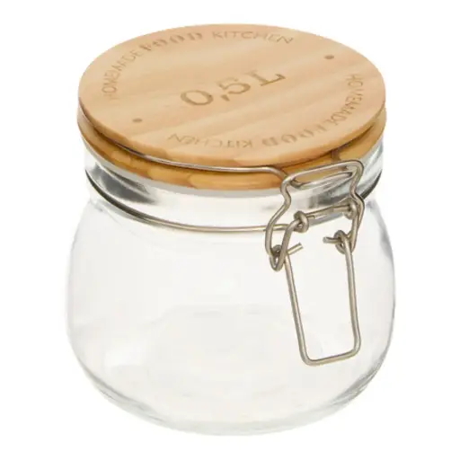 [182526-TT] Glass Jar with Wooden Lid 0.5L