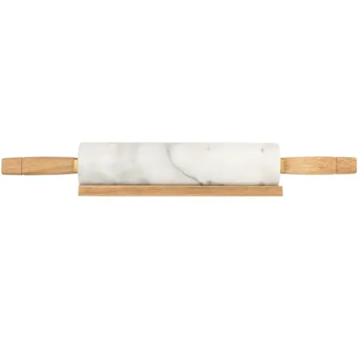 [182667-TT] Marble Rolling Pin with Wooden Base