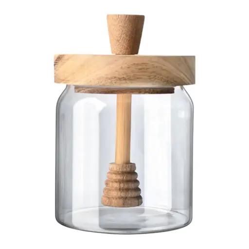 [183131-TT] Allure Glass Honey Jar with Wood Dipper 450ml