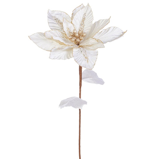 [160336-TT] White Jeweled Poinsettia Stem 26-Inch