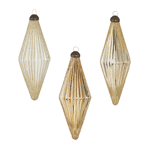 [167403-TT] Glittered Diamond Ribbed Ornament 5.5in Assorted