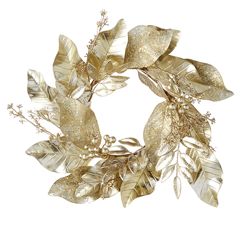 [165624-TT] Golden Greenery Mini Wreath Cangle Ring 15.5in