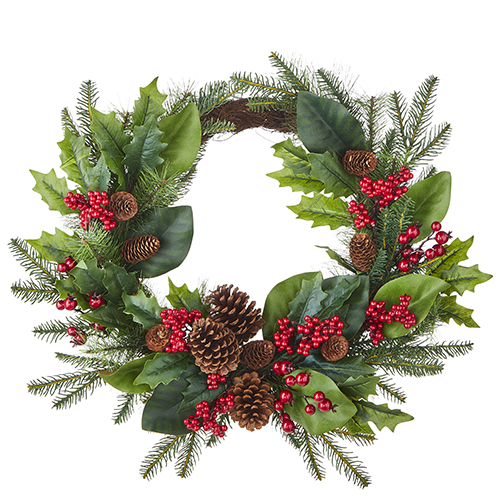 [165653-TT] Magnolia Berry and Cedar Wreath 22in