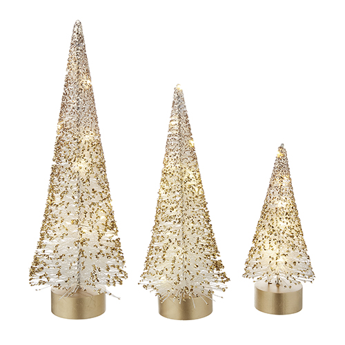 [165655-TT] Lighted White Bottle Brush Tree with Gold Glitter Large
