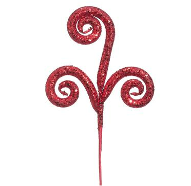 [165770-TT] Glittered Swirl Pick Red 18in