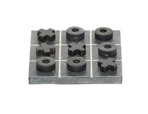 [165778-TT] Marble Tic Tac Toe Black Silver 6in