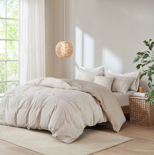 [166560-TT] Dover Organic Cotton Oversized Comforter Cover King Set 5 pc