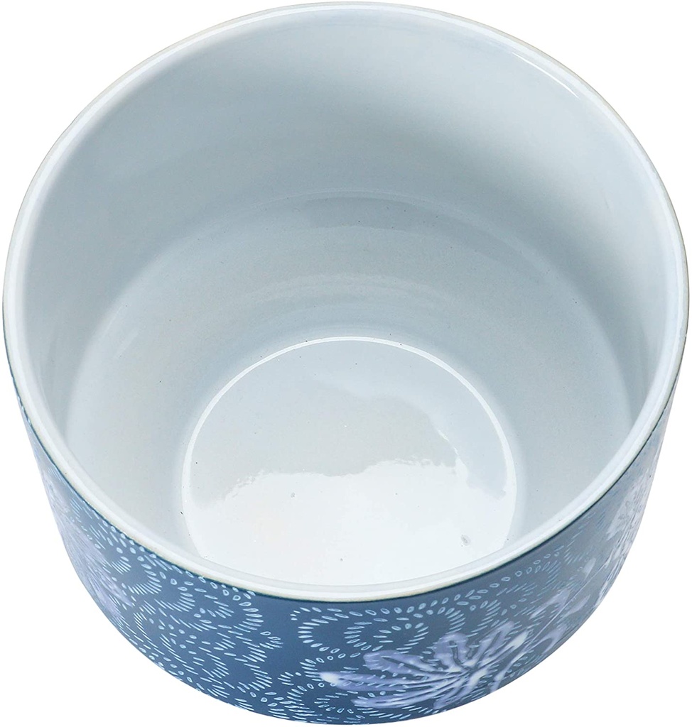 Blue Planter w Floral Pattern 8in