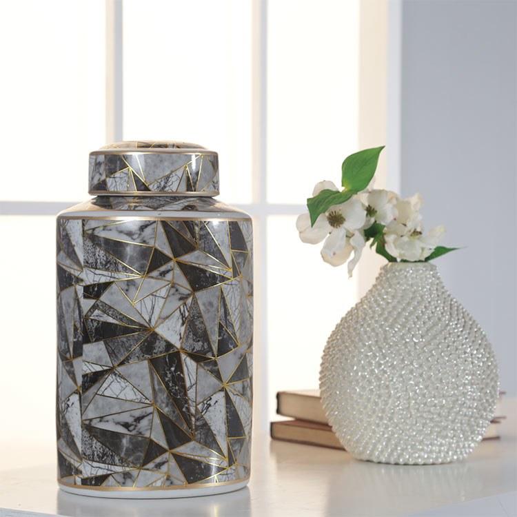 Abstract Ceramic Covered Jar 12in