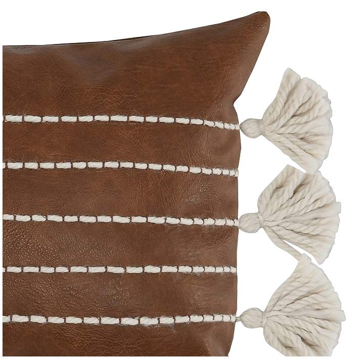 Ezekiel Vegan Leather Brown Pillow 18x18in