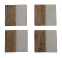 Marble and Hand-Carved Wood Coasters, Set of 5