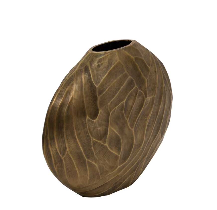 Aluminum Hammered Vase Gold 14in