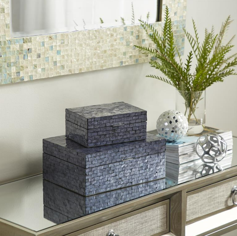 Blue Capiz Decorative Box 8in
