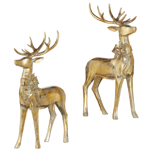 Aged Gold Deer with Bow 16.75in