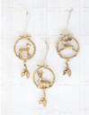 Gold Wreath Ornament with Deer and Holly 5in