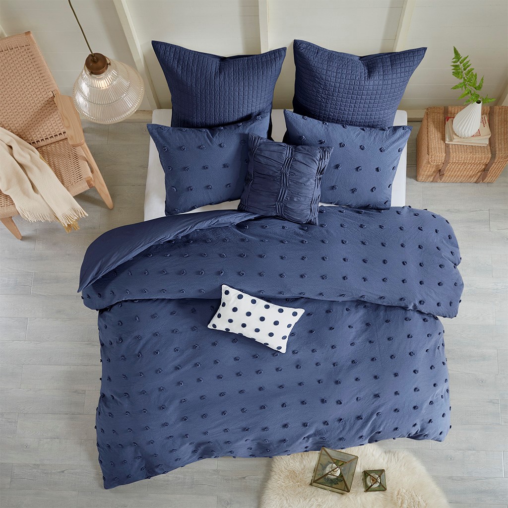 Brooklyn Cotton Jacquard Queen Comforter Set Indigo Blue