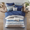 Marina 8 Piece Printed Seersucker Comforter and Coverlet Set Queen Collection Blue