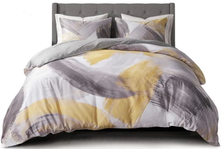 Andie Cotton Printed King Comforter Set Grey/Yellow