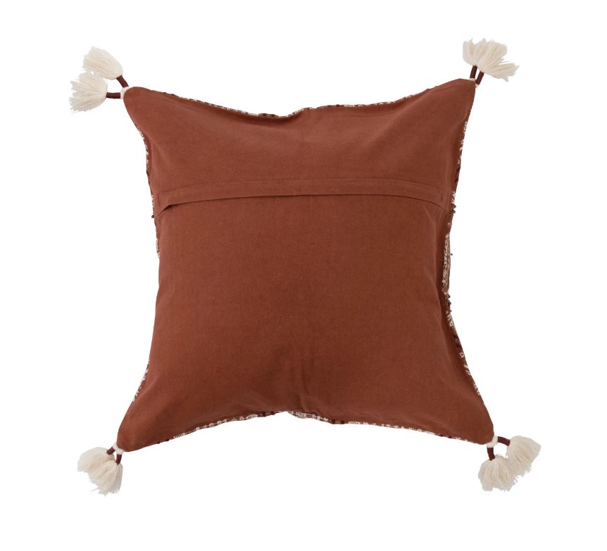 Embrodered Pillow w/ Tassels 18in