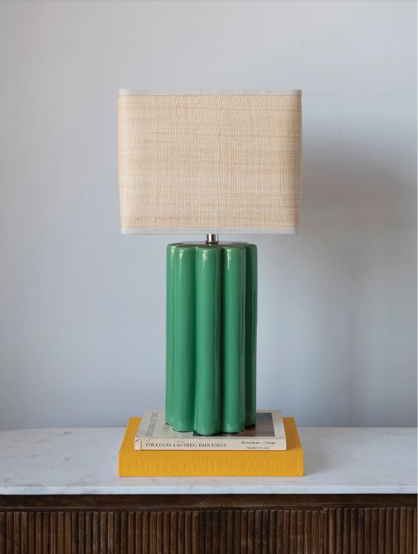 Stoneware Table Lamp with Linen Shade 28in