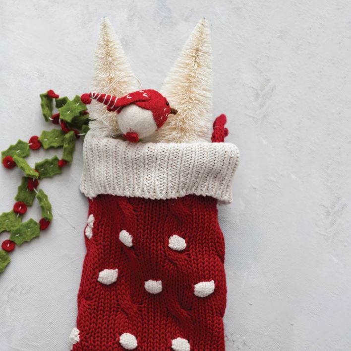 Cotton Knit Stocking Red & Cream Polka-Dot 20in