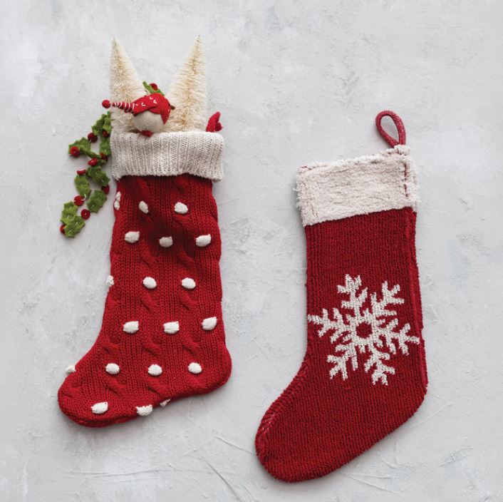Cotton Knit Stocking Red & Cream Polka-Dot 20in